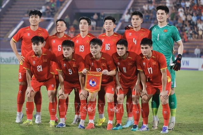 Đội hình ra sân của U23 Việt Nam. Ảnh: Minh Quyết - TTXVN