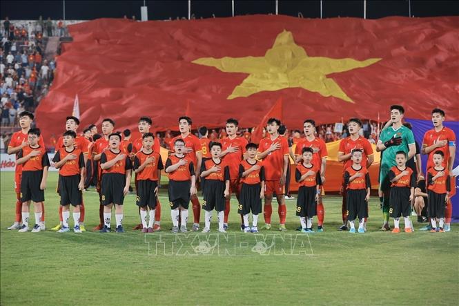 Lễ chào cờ của U23 Việt Nam. Ảnh: Minh Quyết - TTXVN