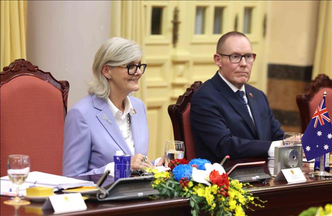 Toàn quyền Australia Sam Mostyn phát biểu tại cuộc hội đàm với Chủ tịch nước Lương Cường. Ảnh: Lâm Khánh - TTXVN