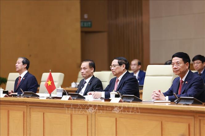 Thủ tướng Phạm Minh Chính và đoàn Việt Nam tại cuộc hội kiến Toàn quyền Australia Sam Mostyn. Ảnh: Dương Giang – TTXVN
