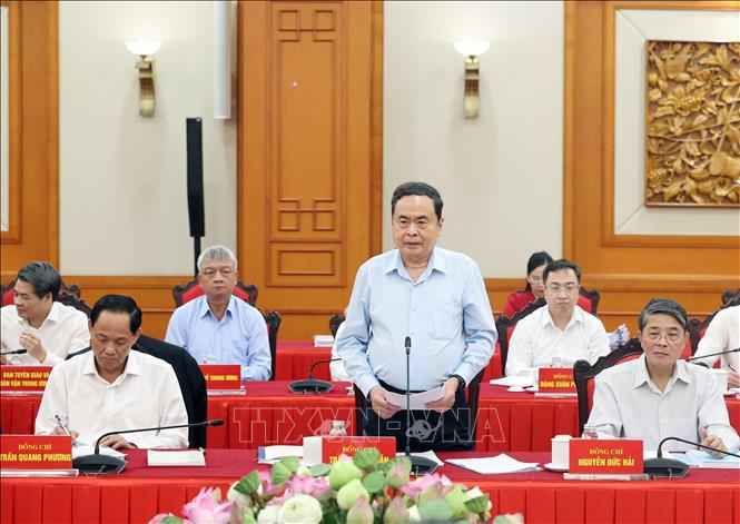 Đồng chí Trần Thanh Mẫn, Uỷ viên Bộ Chính trị, Bí thư Đảng uỷ Quốc hội, Chủ tịch Quốc hội phát biểu. Ảnh: Thống Nhất – TTXVN