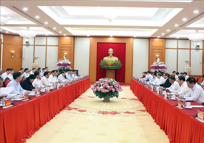 Tổng Bí thư Tô Lâm chủ trì buổi làm việc của Bộ Chính trị với Ban Thường vụ Đảng uỷ Quốc hội. Ảnh: Thống Nhất - TTXVN