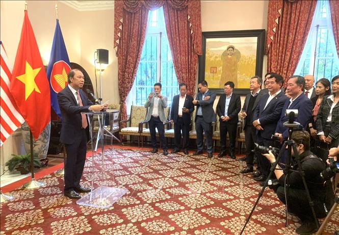 Quang cảnh sự kiện “Mở ra những chân trời mới trong thương mại” tại Nhà Việt Nam, thủ đô Washington D.C. Ảnh: Ngọc Quang – PV TTXVN tại Mỹ