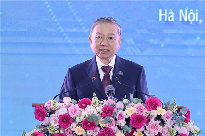 Tổng Bí thư Tô Lâm phát biểu tại lễ kỷ niệm. Ảnh: Thống Nhất - TTXVN