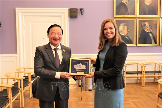 Phó Chủ tịch Quốc hội Nguyễn Khắc Định làm việc với Chủ tịch Ủy ban Kinh tế - Thương mại của Quốc hội Đan Mạch Louise Schack Elholm. Ảnh: Trường Dụy - PV TTXVN tại Rome