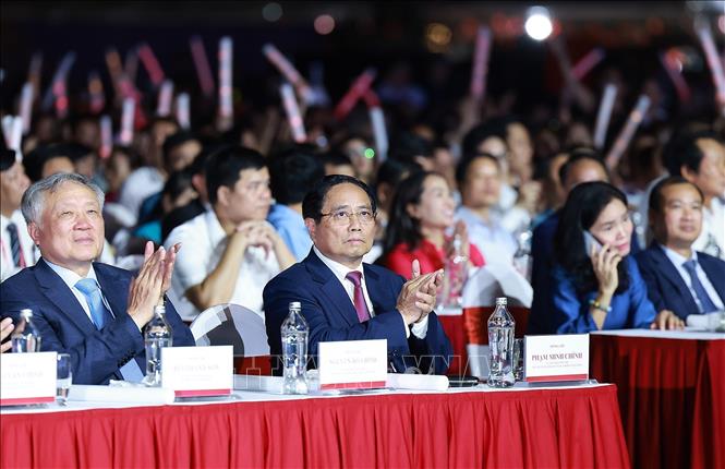 Thủ tướng Phạm Minh Chính dự Lễ bế mạc Triển lãm Thành tựu Đất nước “80 năm Hành trình Độc lập - Tự do - Hạnh phúc”. Ảnh: Dương Giang-TTXVN 
