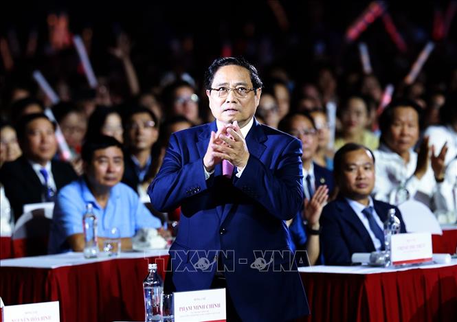 Thủ tướng Phạm Minh Chính dự Lễ bế mạc Triển lãm Thành tựu Đất nước “80 năm Hành trình Độc lập - Tự do - Hạnh phúc”. Ảnh: Dương Giang-TTXVN 
