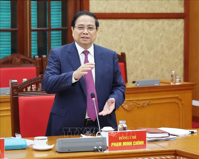 Ủy viên Bộ Chính trị, Bí thư Đảng ủy Chính phủ, Thủ tướng Phạm Minh Chính phát biểu. Ảnh: Thống Nhất – TTXVN