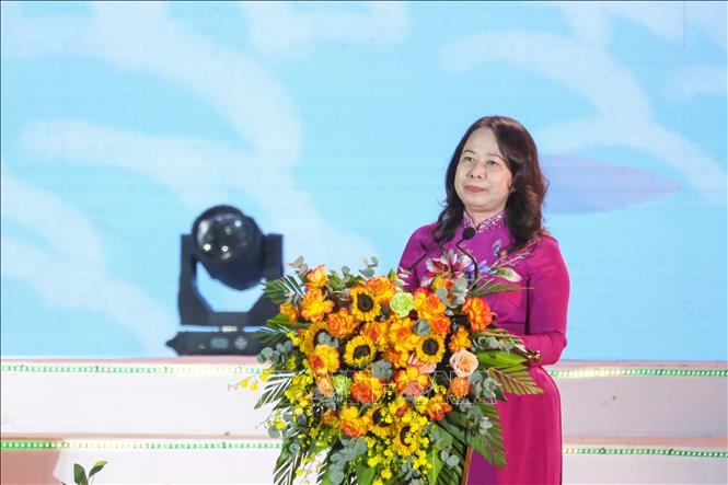 Phó Chủ tịch nước Võ Thị Ánh Xuân phát biểu tại chương trình. Ảnh: Xuân Tư – TTXVN