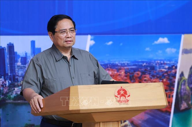Thủ tướng Phạm Minh Chính khai mạc Hội nghị Hội đồng điều phối vùng Đồng bằng sông Hồng lần thứ sáu. Ảnh: Dương Giang-TTXVN 
