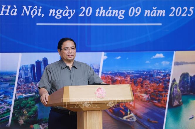 Thủ tướng Phạm Minh Chính khai mạc Hội nghị Hội đồng điều phối vùng Đồng bằng sông Hồng lần thứ sáu. Ảnh: Dương Giang-TTXVN 
