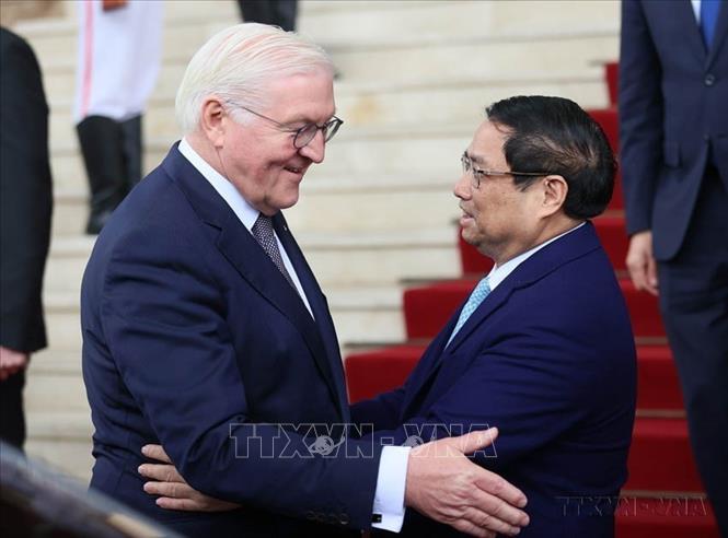 Thủ tướng Phạm Minh Chính hội kiến Tổng thống CHLB Đức Frank-Walter Steinmeier trong chuyến thăm cấp Nhà nước tới Việt Nam (24/1/2024). Ảnh: Dương Giang – TTXVN