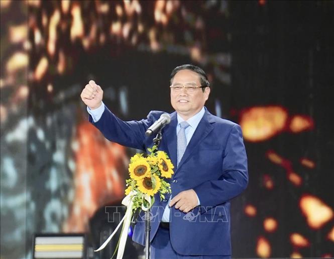 Thủ tướng Phạm Minh Chính phát biểu tại Chương trình đại nhạc hội “V Fest-Vietnam Today”. Ảnh: Dương Giang-TTXVN 