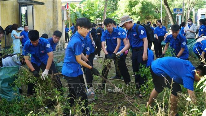 Đoàn viên, thanh niên ra quân vệ sinh môi trường. Ảnh: Văn Dũng-TTXVN