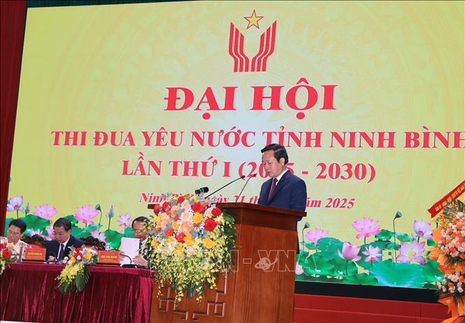Chủ tịch UBND tỉnh Ninh Bình Phạm Quang Ngọc phát biểu khai mạc đại hội. Ảnh: Đại Nghĩa - TTXVN