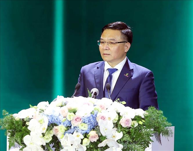 Bí thư Đảng ủy, Chủ tịch HĐTV Petrovietnam Lê Mạnh Hùng phát biểu. Ảnh: Thống Nhất-TTXVN