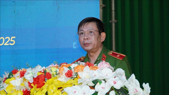 Đại diện Lãnh đạo Cục C10, Bộ Công an phát biểu. Ảnh: Văn Dũng-TTXVN
