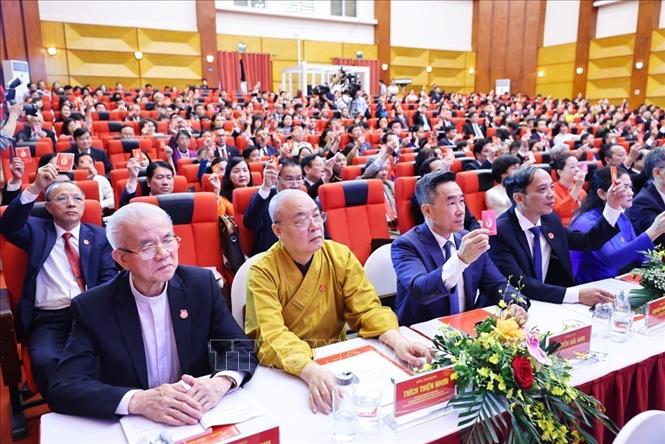 Các đại biểu biểu quyết tại Đại hội đại biểu Đảng bộ MTTQ, các đoàn thể Trung ương lần thứ nhất, nhiệm kỳ 2025-2030. Ảnh: Minh Đức – TTXVN