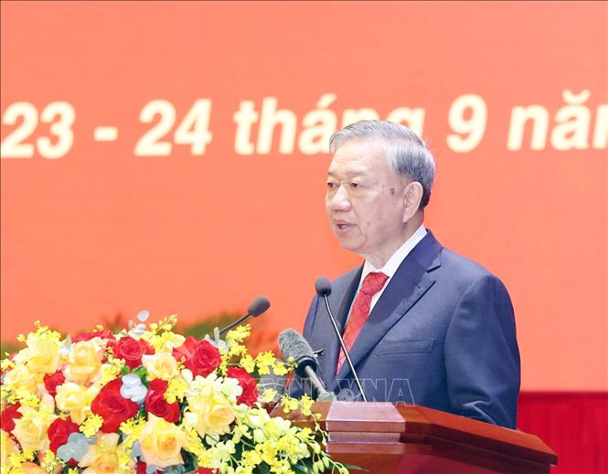 Tổng Bí thư Tô Lâm phát biểu tại Đại hội. Ảnh: Thống Nhất - TTXVN