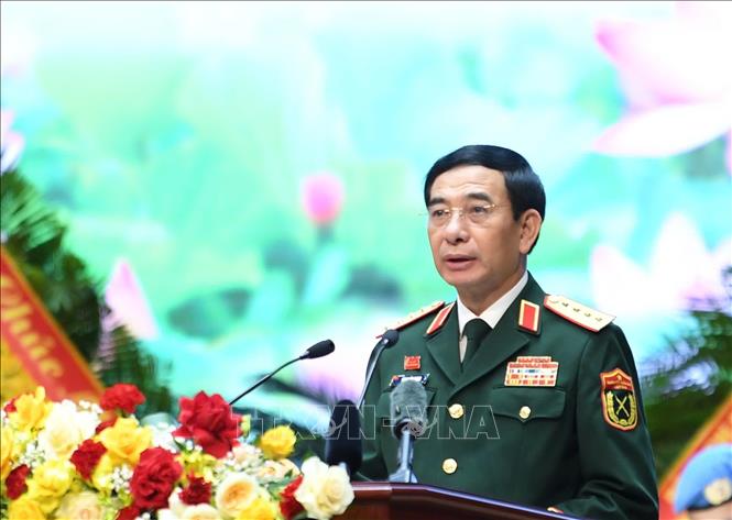 Đại tướng Phan Văn Giang, Bộ trưởng Bộ Quốc phòng phát biểu. Ảnh: Trọng Đức - TTXVN