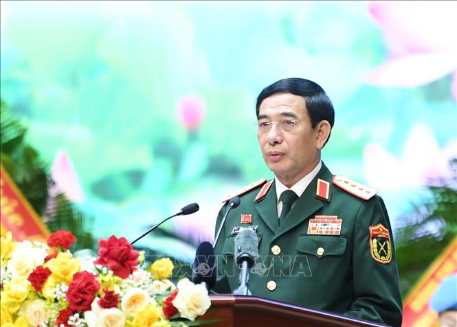 Đại tướng Phan Văn Giang, Bộ trưởng Bộ Quốc phòng phát biểu. Ảnh: Trọng Đức - TTXVN