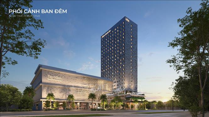 Phối cảnh dự án Hilton Garden Inn Tây Ninh với quy mô 24 tầng, hứa hẹn trở thành điểm nhấn mới cho trung tâm đô thị. Ảnh: TTXVN phát