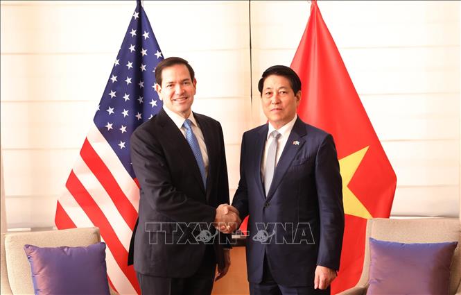 Chủ tịch nước Lương Cường tiếp Bộ trưởng Ngoại giao Hoa Kỳ Marco Rubio. Ảnh: Lâm Khánh – TTXVN 