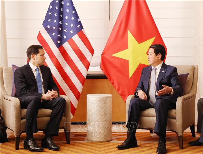 Chủ tịch nước Lương Cường tiếp Bộ trưởng Ngoại giao Hoa Kỳ Marco Rubio. Ảnh: Lâm Khánh – TTXVN 