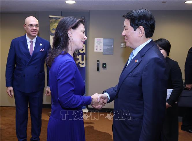 Chủ tịch nước Lương Cường gặp Chủ tịch Đại hội đồng Liên hợp quốc Annalena Baerbock. Ảnh: Lâm Khánh – TTXVN 