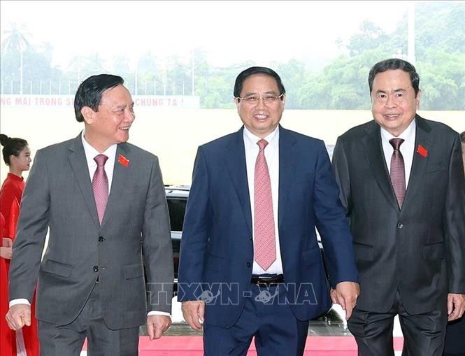 Đồng chí Phạm Minh Chính, Ủy viên Bộ Chính trị, Bí thư Đảng ủy Chính phủ, Thủ tướng Chính phủ đến dự Đại hội. Ảnh: Thống Nhất - TTXVN