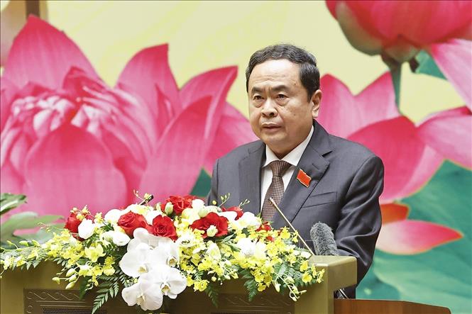 Đồng chí Trần Thanh Mẫn, Ủy viên Bộ Chính trị, Bí thư Đảng ủy Quốc hội, Chủ tịch Quốc hội đọc Diễn văn khai mạc Đại hội. Ảnh: Doãn Tấn - TTXVN