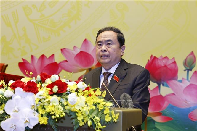 Đồng chí Trần Thanh Mẫn, Ủy viên Bộ Chính trị, Bí thư Đảng ủy Quốc hội, Chủ tịch Quốc hội đọc Diễn văn khai mạc Đại hội. Ảnh: Doãn Tấn - TTXVN