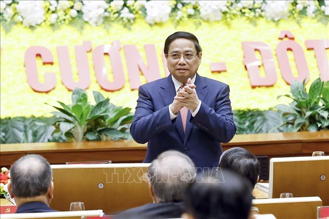 Đồng chí Phạm Minh Chính, Ủy viên Bộ Chính trị, Bí thư Đảng ủy Chính phủ, Thủ tướng Chính phủ dự Đại hội. Ảnh: Doãn Tấn - TTXVN