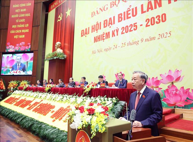 Tổng Bí thư Tô Lâm phát biểu chỉ đạo Đại hội đại biểu Đảng bộ Quốc hội lần thứ nhất. Ảnh: Thống Nhất – TTXVN
