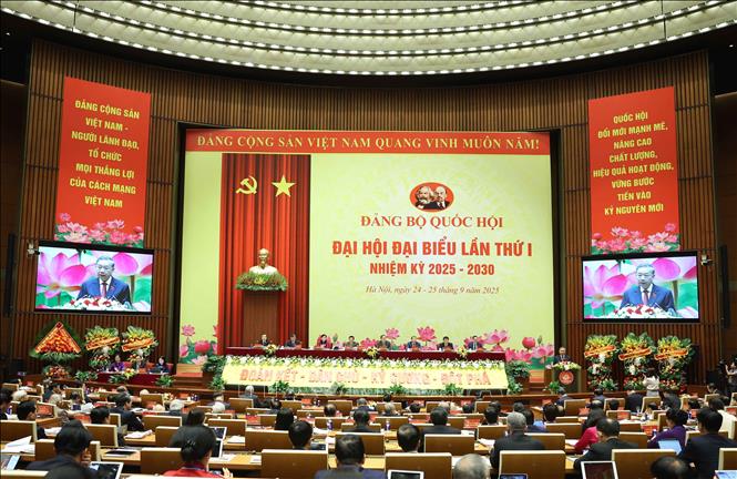 Tổng Bí thư Tô Lâm phát biểu chỉ đạo Đại hội đại biểu Đảng bộ Quốc hội lần thứ nhất. Ảnh: Thống Nhất – TTXVN