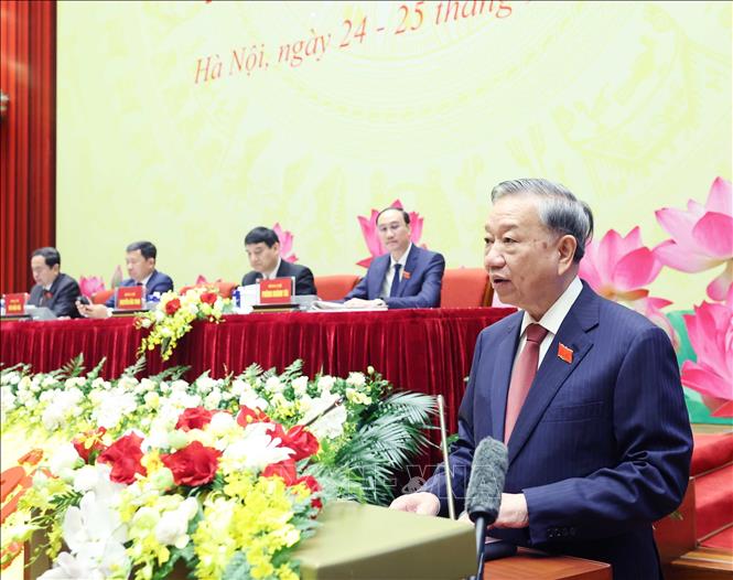 Tổng Bí thư Tô Lâm phát biểu chỉ đạo Đại hội đại biểu Đảng bộ Quốc hội lần thứ nhất. Ảnh: Thống Nhất – TTXVN