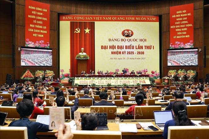 Đại biểu biểu quyết thông qua dự thảo Nghị quyết Đại hội. Ảnh: Doãn Tấn - TTXVN