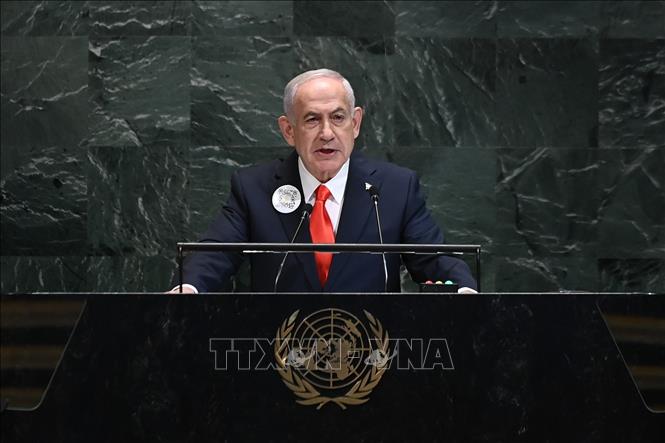 Thủ tướng Israel Benjamin Netanyahu phát biểu tại phiên thảo luận cấp cao Khoá họp thứ 80 Đại hội đồng LHQ ở New York, Mỹ, ngày 26/9/2025. Ảnh: THX/TTXVN