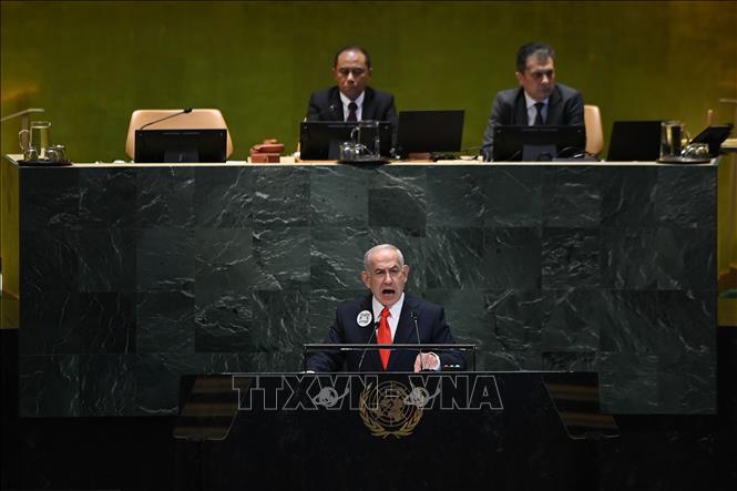 Thủ tướng Israel Benjamin Netanyahu phát biểu tại phiên thảo luận cấp cao Khoá họp thứ 80 Đại hội đồng LHQ ở New York, Mỹ, ngày 26/9/2025. Ảnh: THX/TTXVN