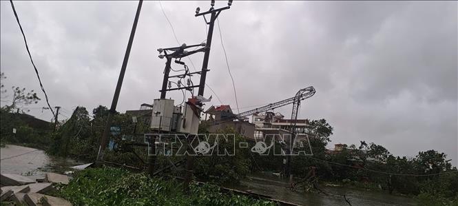 Mưa bão đã làm 6/45 trạm biến áp 110 kV và 13/72 đường dây 110 kV bị sự cố; lưới trung áp ghi nhận 155/264 lộ bị ảnh hưởng. Ảnh: TTXVN phát 
