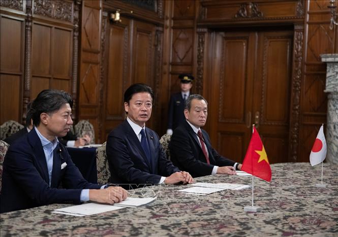 Phó Chủ tịch Hạ viện Nhật Bản Genba Koichiro khẳng định Nhật Bản sẽ thúc đẩy hợp tác với Việt Nam trong các lĩnh vực khoa học, công nghệ, đổi mới sáng tạo. Ảnh: Nguyễn Tuyến - Pv TTXVN tại Nhật Bản