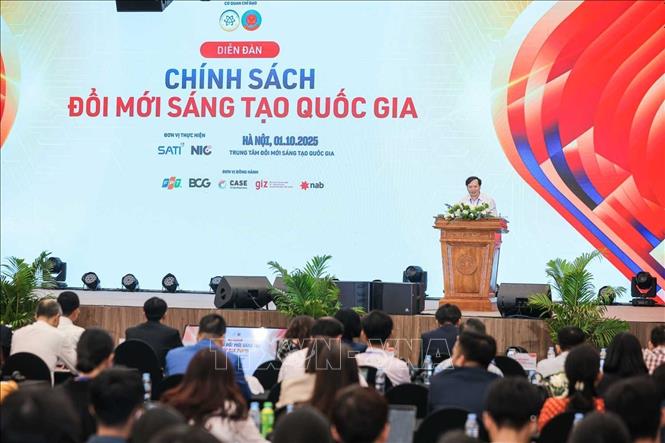 Cục trưởng Cục Đổi mới Sáng tạo (Bộ Khoa học và Công nghệ) Nguyễn Mai Dương phát biểu khai mạc diễn đàn. Ảnh: Hoàng Hiếu - TTXVN