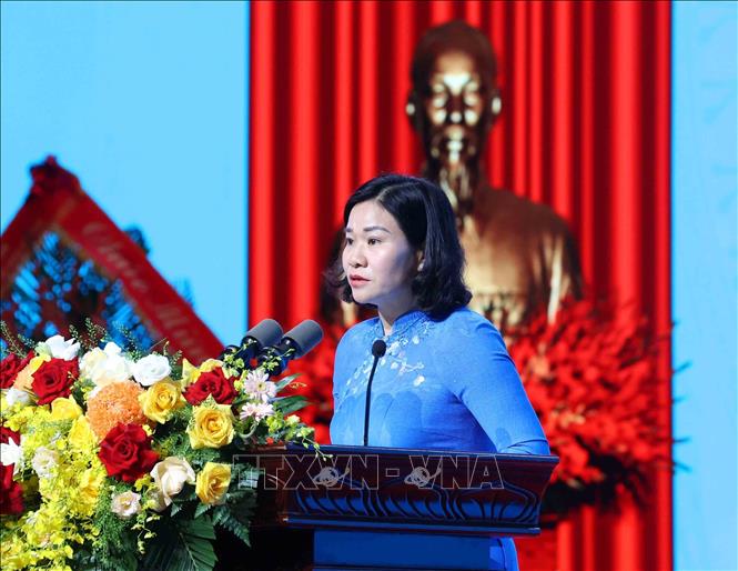 Đồng chí Nguyễn Thị Tuyến, Uỷ viên Trung ương Đảng, Chủ tịch Hội Liên hiệp Phụ nữ Việt Nam phát biểu tại Lễ kỷ niệm. Ảnh: Phương Hoa - TTXVN