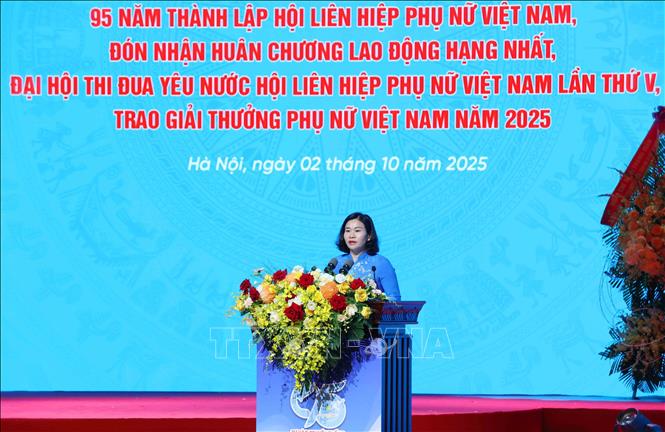 Đồng chí Nguyễn Thị Tuyến, Uỷ viên Trung ương Đảng, Chủ tịch Hội Liên hiệp Phụ nữ Việt Nam phát biểu tại Lễ kỷ niệm. Ảnh: Phương Hoa - TTXVN