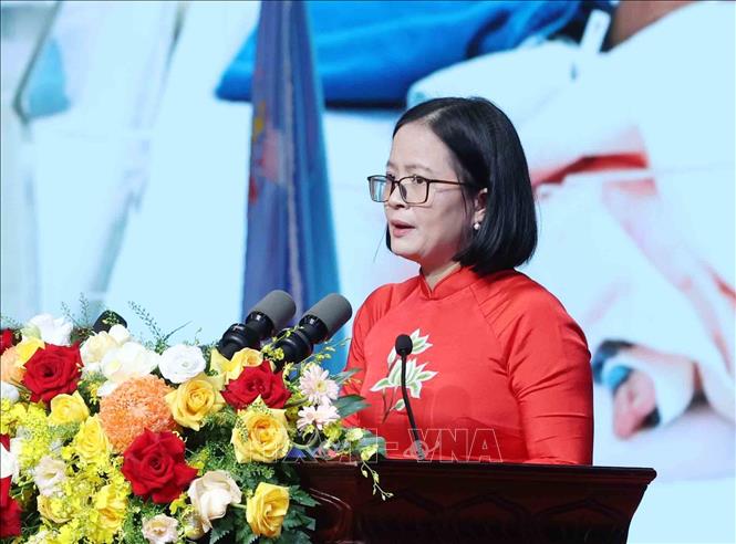 Giám đốc Trung tâm sơ sinh, Bệnh viện Nhi Trung ương Lê Thị Hà phát biểu tại Lễ kỷ niệm. Ảnh: Phương Hoa - TTXVN