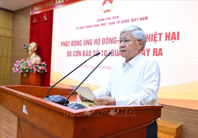 Đồng chí Đỗ Văn Chiến, Ủy viên Bộ Chính trị, Bí thư Trung ương Đảng, Chủ tịch Ủy ban TW MTTQ Việt Nam phát biểu. Ảnh: Minh Đức – TTXVN