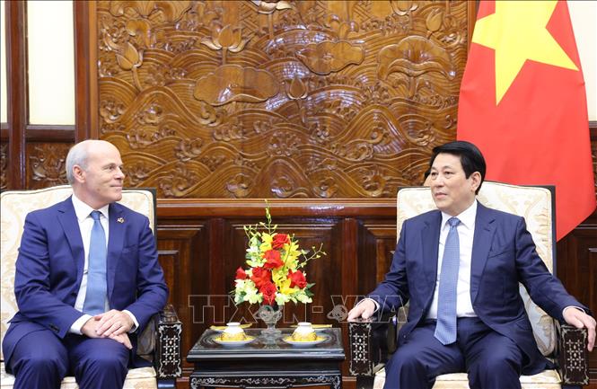 Chủ tịch nước Lương Cường tiếp Đại sứ Canada James Nickel đến trình Quốc thư, nhận nhiệm vụ công tác tại Việt Nam. Ảnh: Lâm Khánh – TTXVN