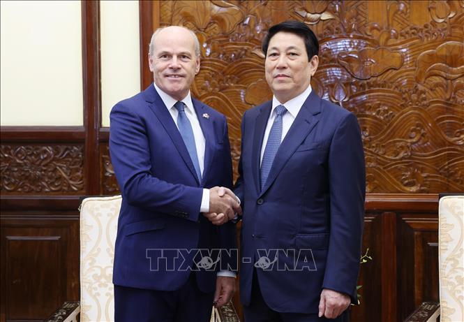 Chủ tịch nước Lương Cường tiếp Đại sứ Canada James Nickel đến trình Quốc thư, nhận nhiệm vụ công tác tại Việt Nam. Ảnh: Lâm Khánh – TTXVN