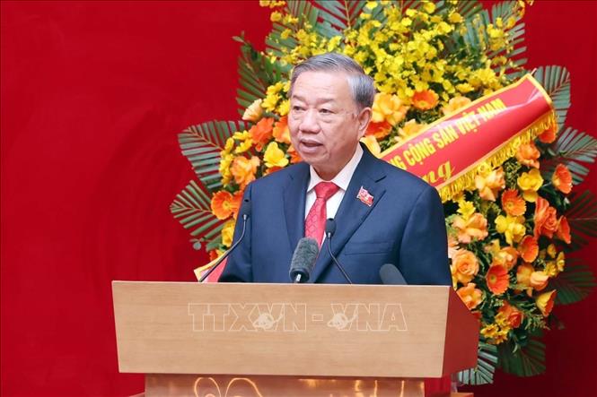 Tổng Bí thư Tô Lâm phát biểu chỉ đạo Đại hội đại biểu Đảng bộ Công an Trung ương lần thứ 8, nhiệm kỳ 2025 - 2030. Ảnh: Thống Nhất – TTXVN