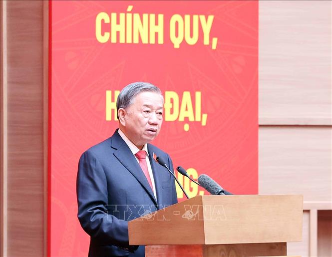 Tổng Bí thư Tô Lâm phát biểu chỉ đạo Đại hội đại biểu Đảng bộ Công an Trung ương lần thứ 8, nhiệm kỳ 2025 - 2030. Ảnh: Thống Nhất – TTXVN